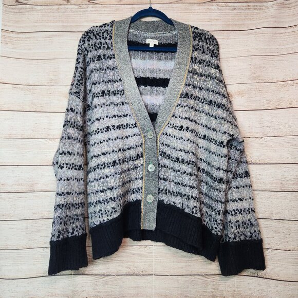 Anthropologie Pilcro Mash Up Cardigan Sweater Mixed Print 3 Button Womens Size L - Picture 2 of 16